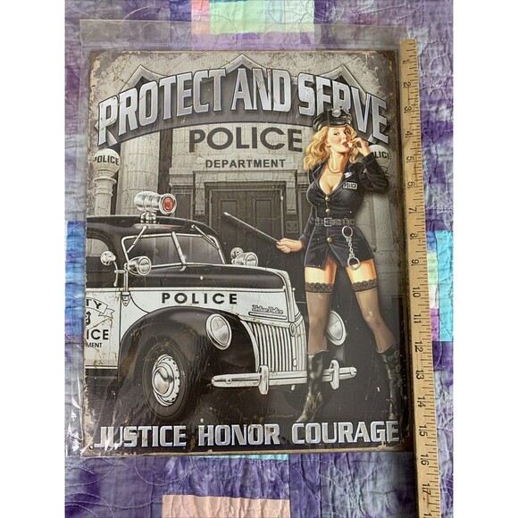 Police Protect & Serve Sexy Girl Tin Metal Sign Man Cave Garage Decor 12.5 x 16 - Picture 3 of 3